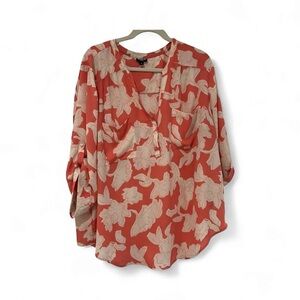 Torrid Harper Blouse Coral and Cream Floral Blouse Size 3